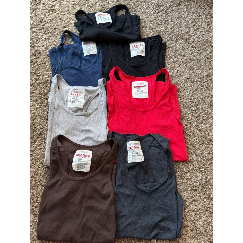 Lot of 7 Zenana Outfitters Ribbed Racerback Tank Tops Large Multicolor Bundle